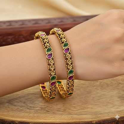 Designer Matt Antique Kempu Bangles