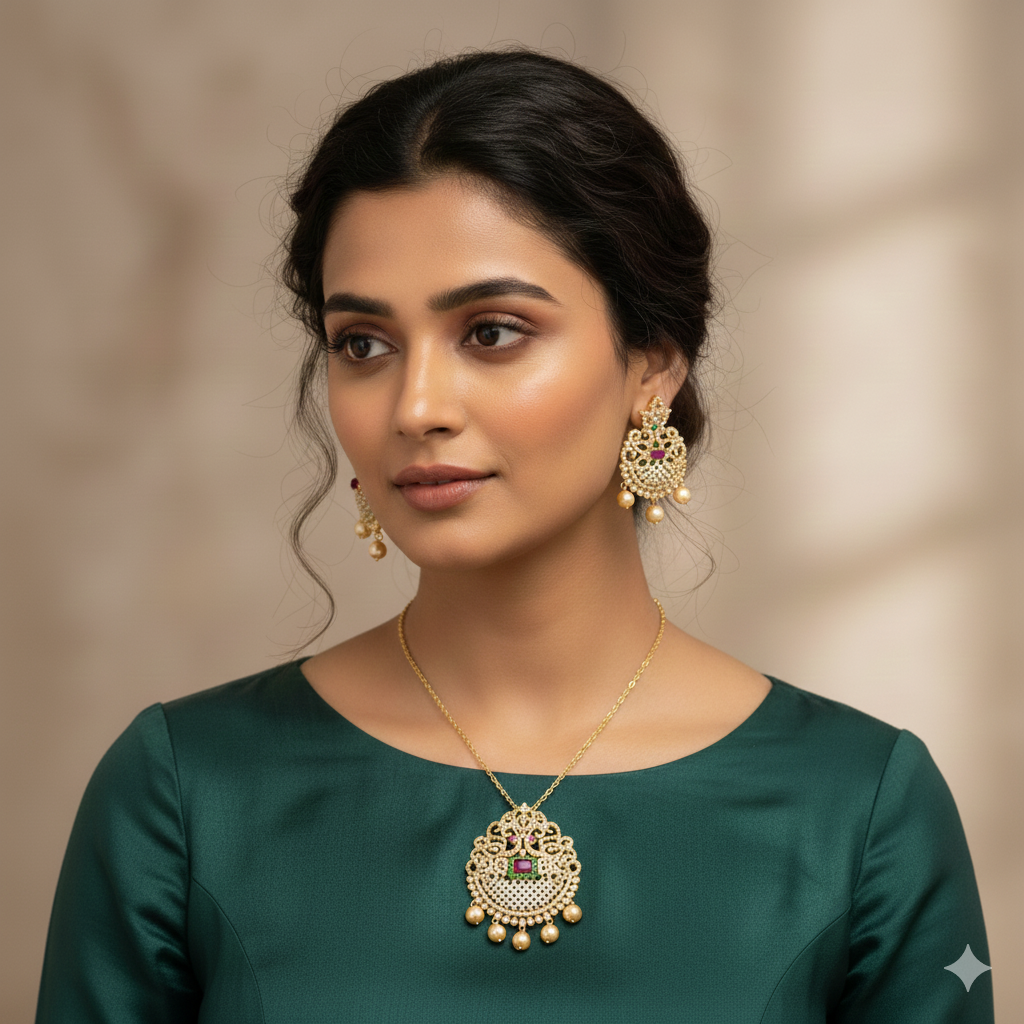 Designer Zirconia Peacock Pendant Set