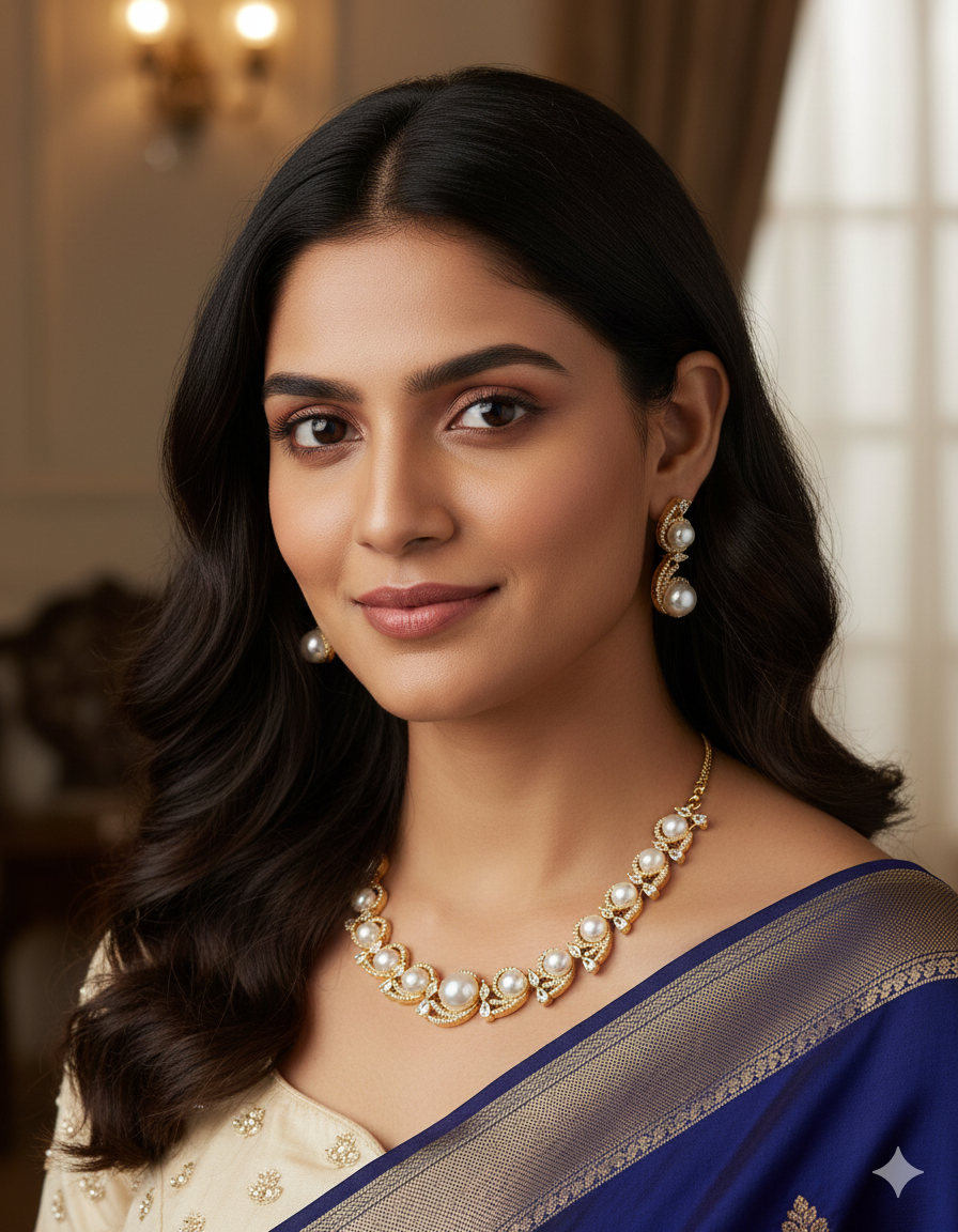 Designer Zirconia Pearl Whirl Elegance Necklace Set