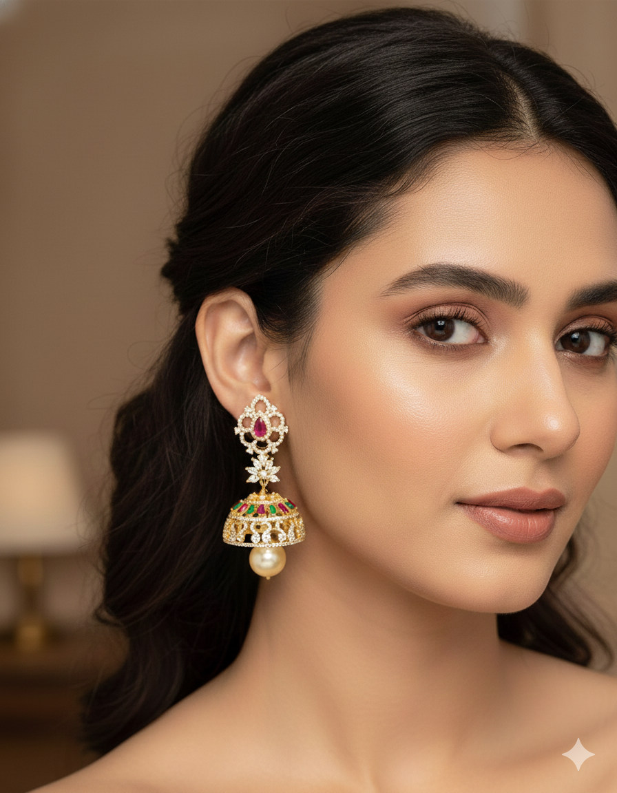 Designer Zirconia Jhumka Earrings