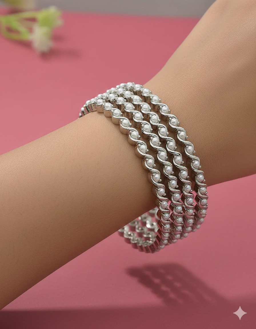 Designer Zirconia Rhodium Polish set of 4 Bangles