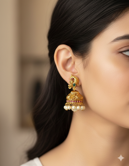 Designer Matt Kempu Beautiful peacock Design Jhumka Earrings
