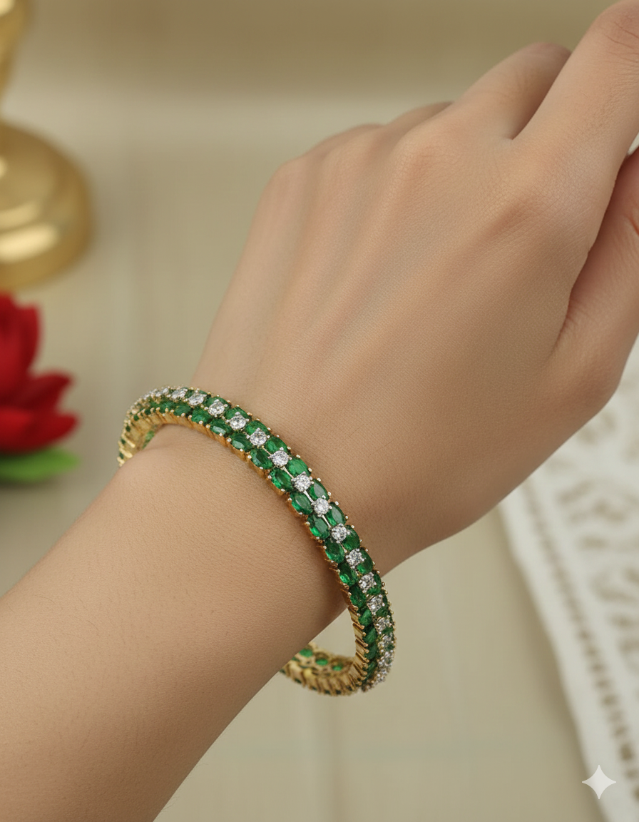 Designer Zirconia Emerald Bangle