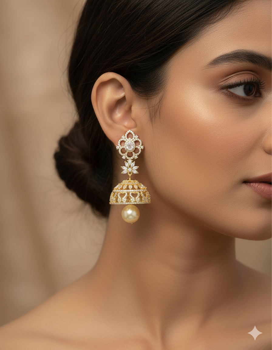 Designer Zirconia Jhumka Earrings