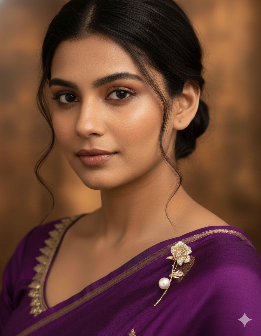 Zircon Rose Saree Pin