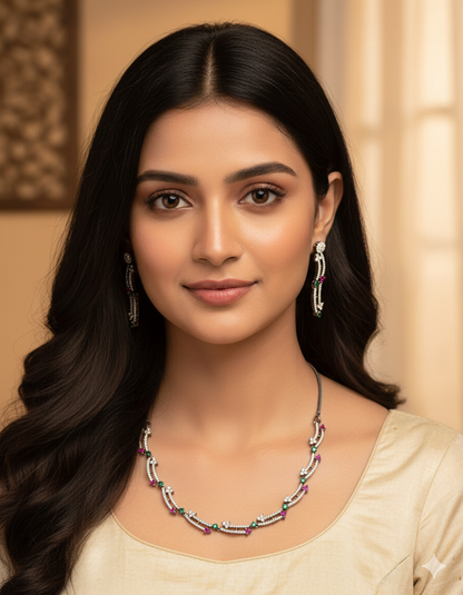 Designer BlackRose Polish Zirconia Necklace Set