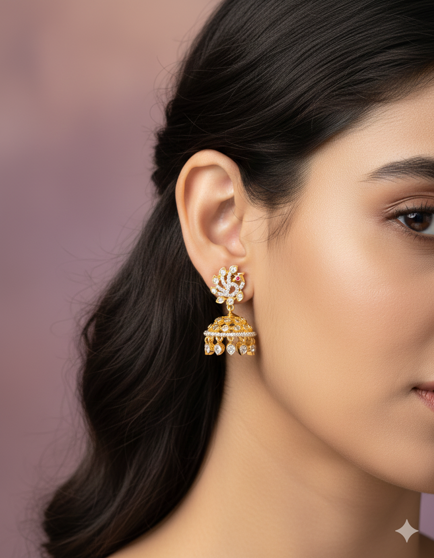 Designer Zirconia Peacock Shaped Jhumka