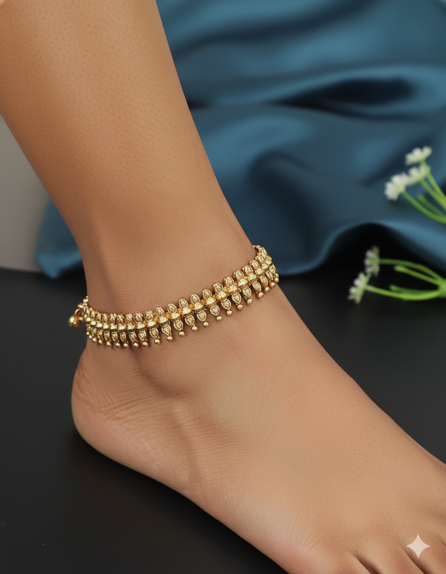 Designer Temple Bud Motif Antique Anklets