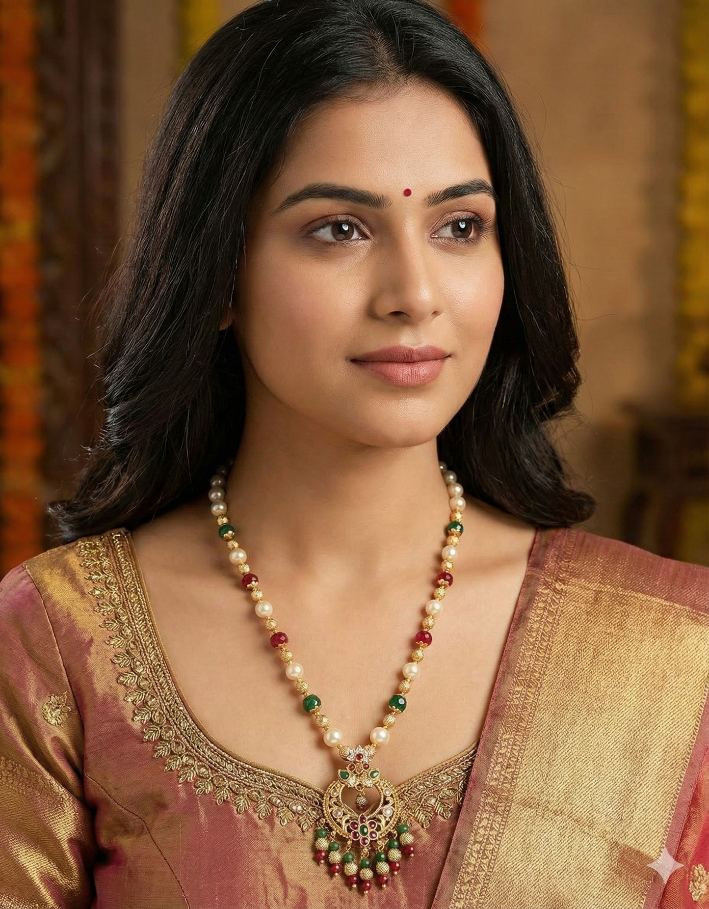 Designer Ruby Emerald Pendant Beads Mala