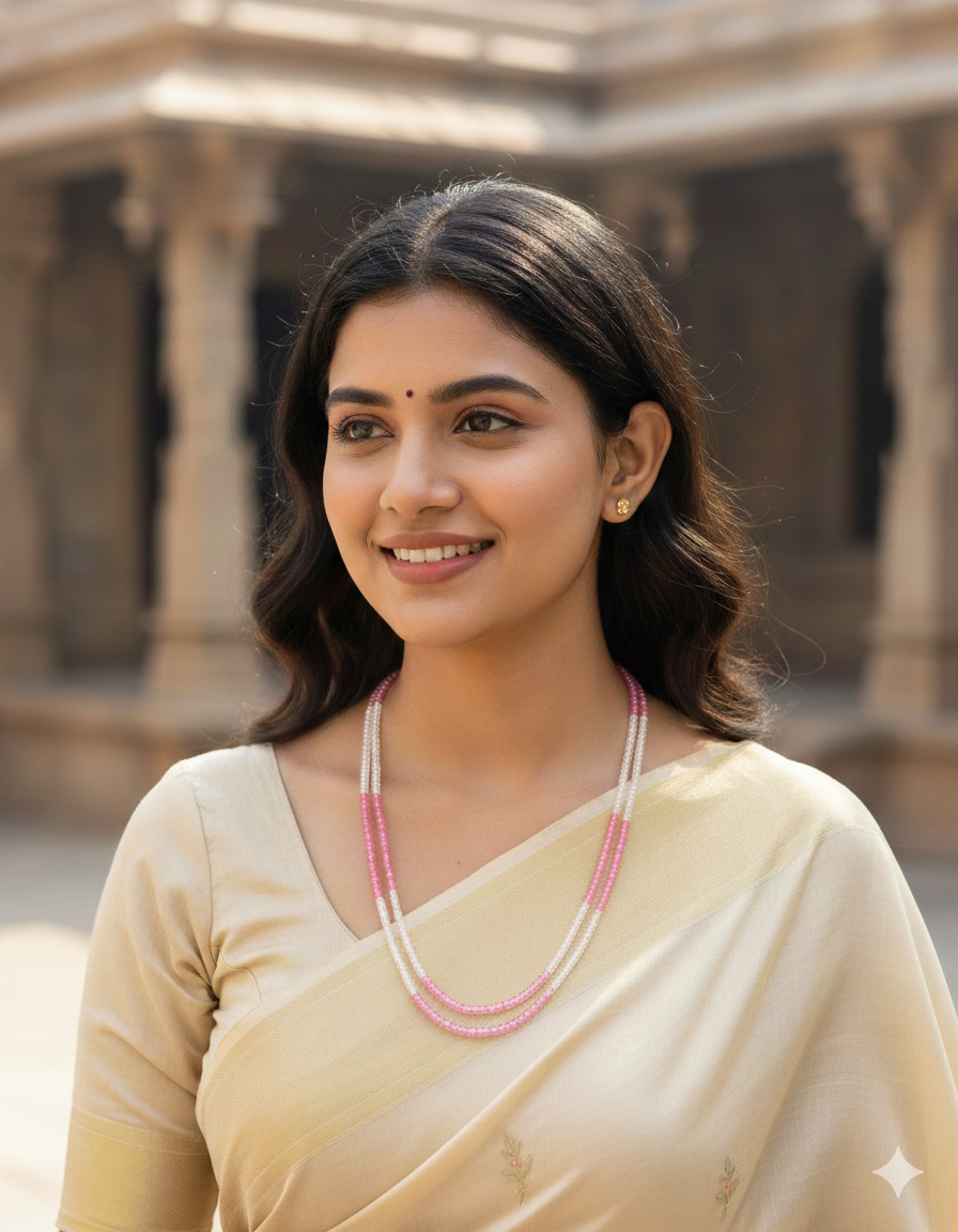 Designer 2-Lines Baby Pink Cz Beads Mala