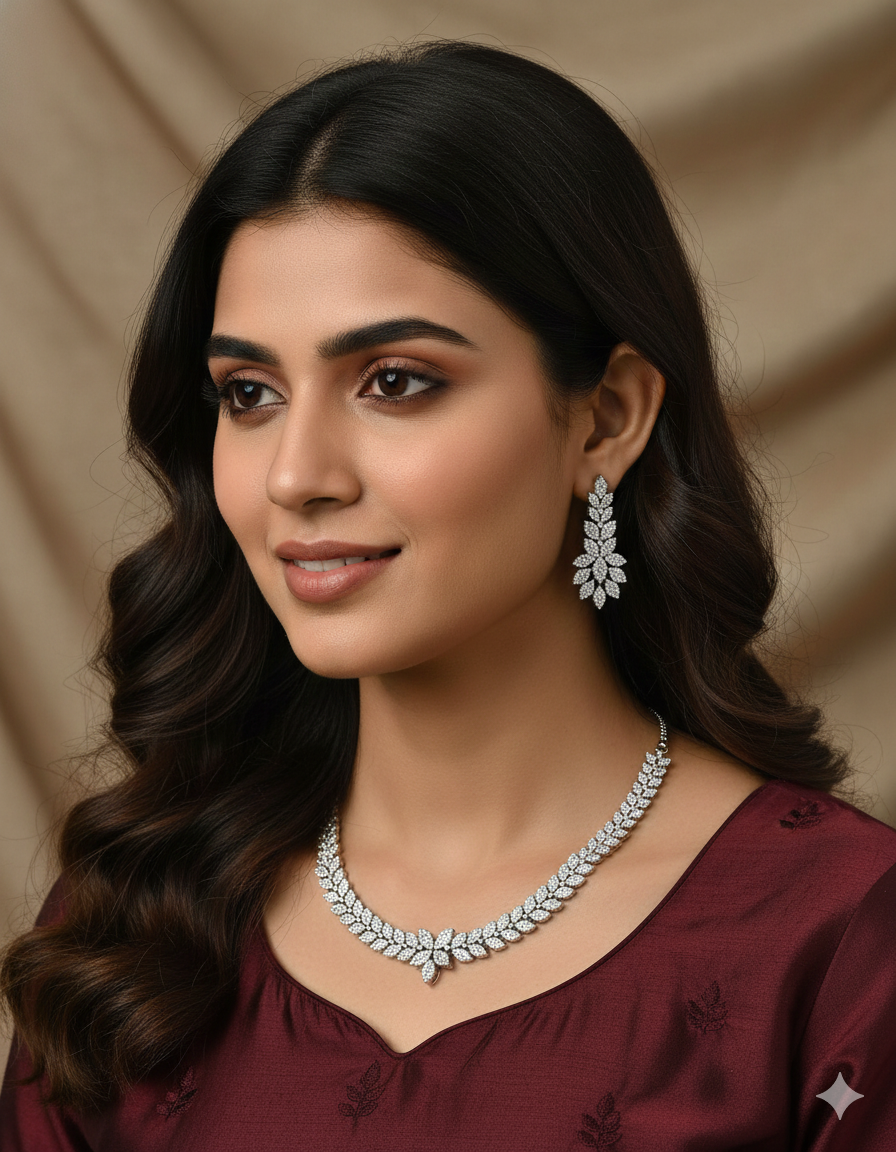 Designer Rhodium Polish Zirconia Necklace Set