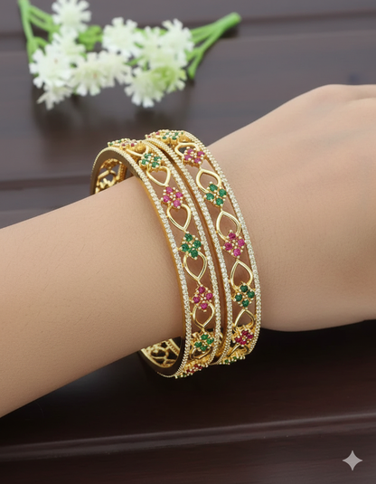 Designer Zirconia Rani Pink & Green Bangles