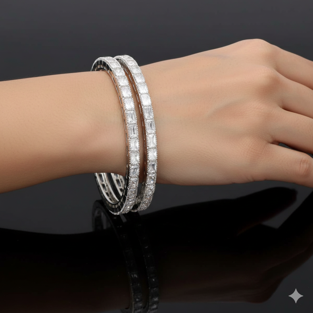 Designer Zirconia Rhodium Polish Bangles