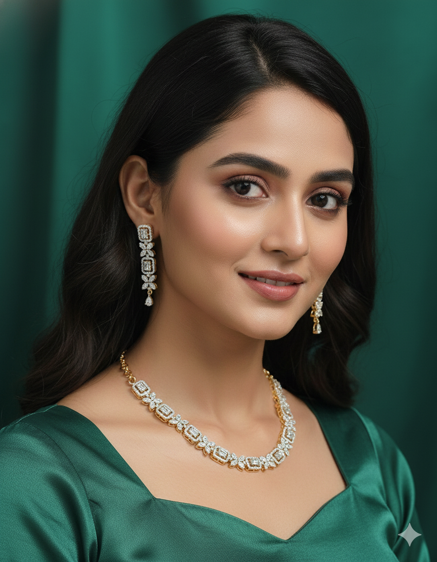 Designer Zirconia Crystal Gardenia Elegance Necklace Set