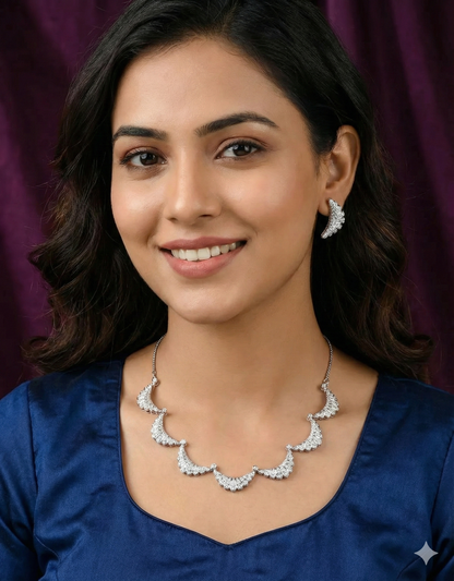 Designer Zirconia Rhodium Necklace Set