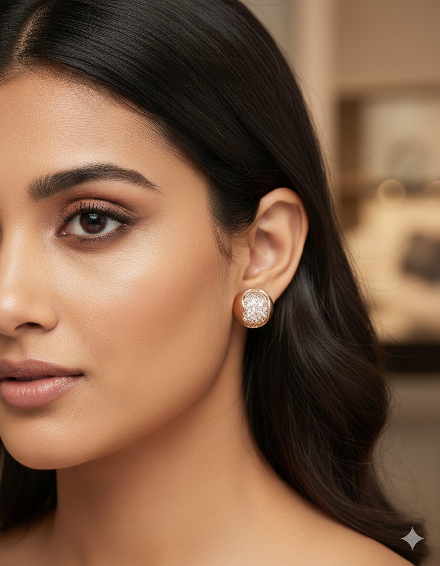 Designer Zirconia  Rose Gold Polish Stud Earrings