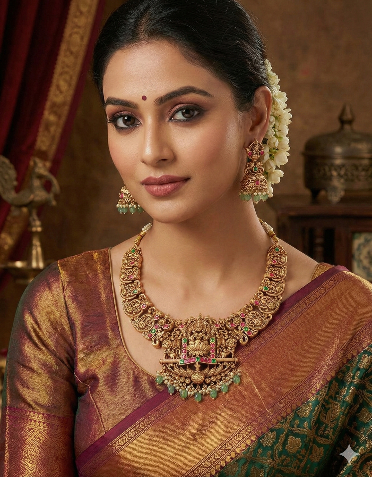 Designer Elegant Mango Shaped Lakshmi Devi Matt Kempu Necklace Set