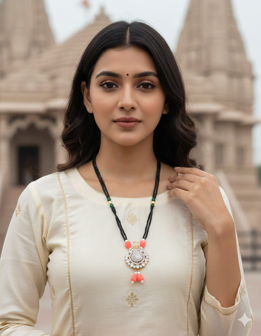 Zirconia Crystal Black Bead Peacock Mangalsutra