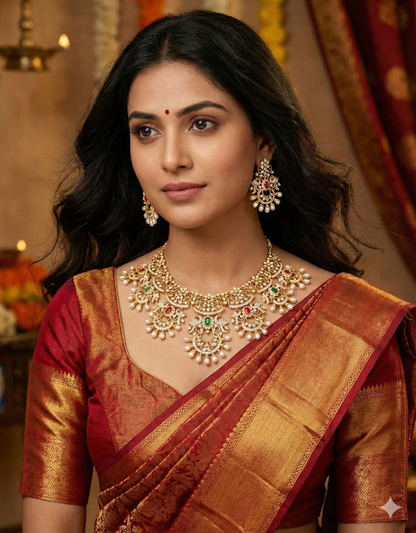 Designer Floral Pattern Zirconia Necklace Set