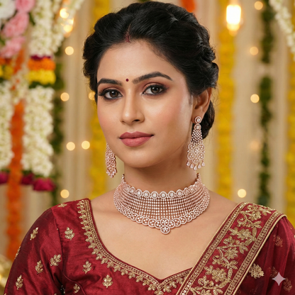 Designer Rose Gold Zirconia Choker Set