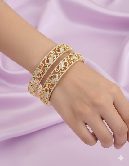 Designer Zirconia Peacock Rani Pink & Green Bangles