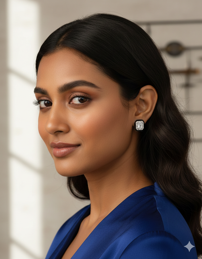 Designer Black Frame Crystal Stud Earrings