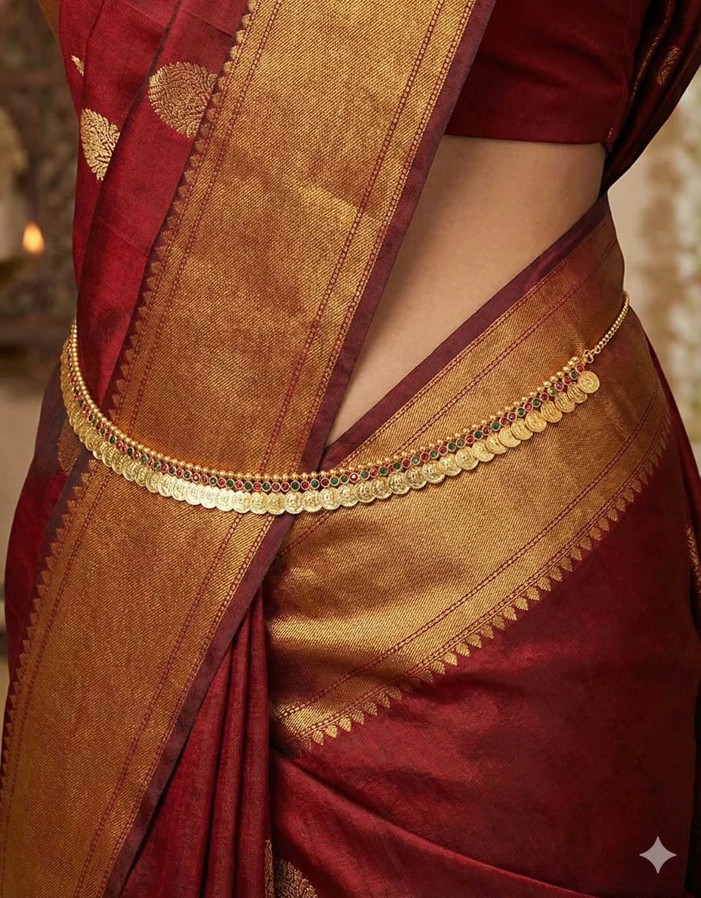 Designer Kasu Ruby Emerald Chain Vaddanam