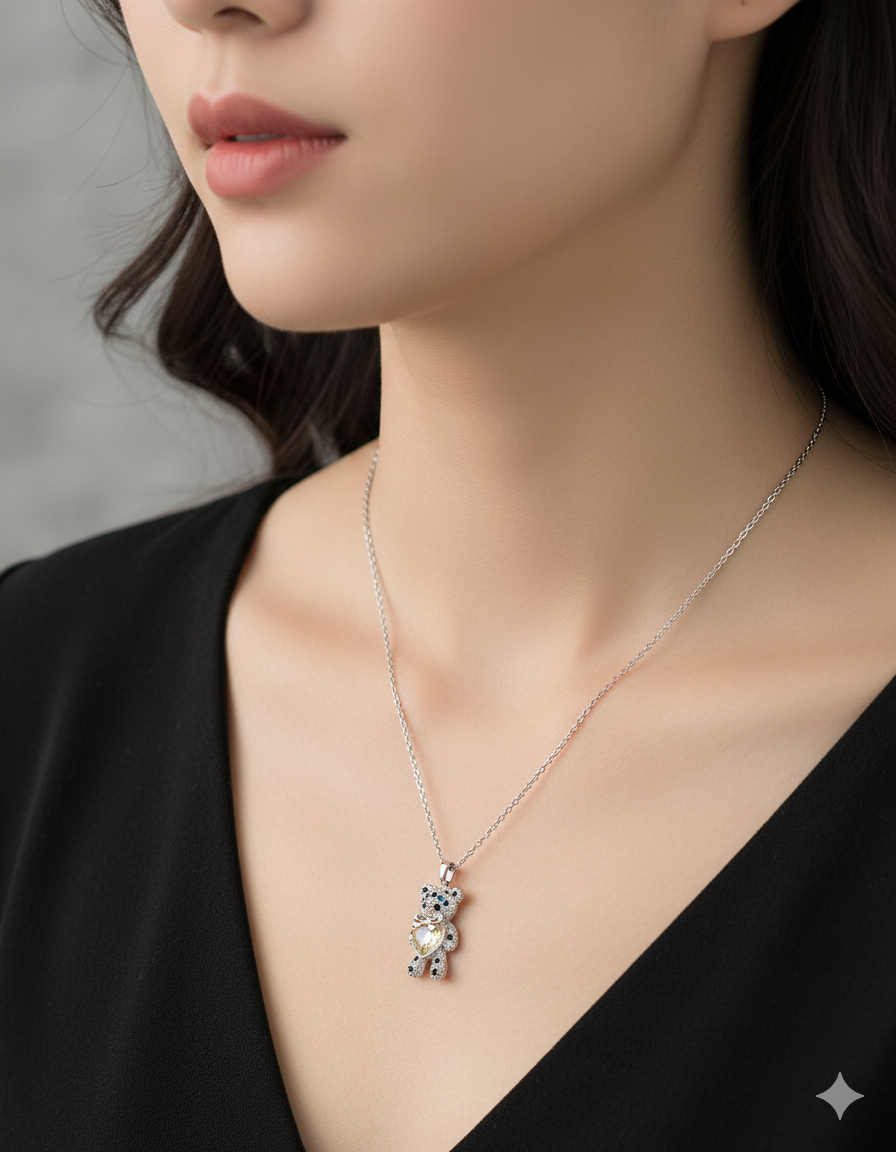 Swarovski Crystal White Teddy Bear Chain Pendant