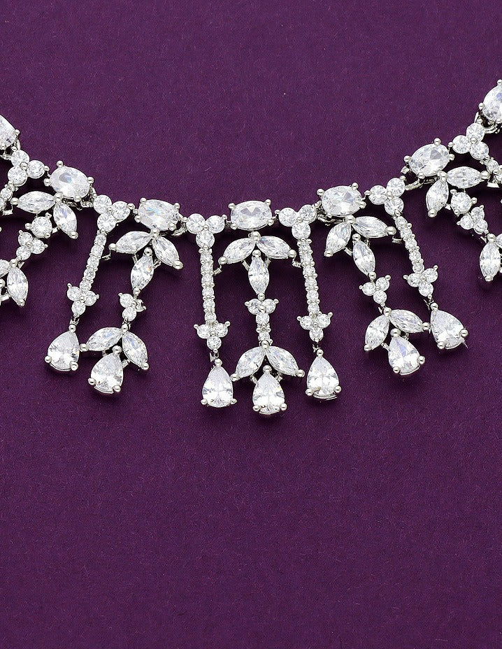 Designer Rhodhium Polish Zirconia Necklace Set