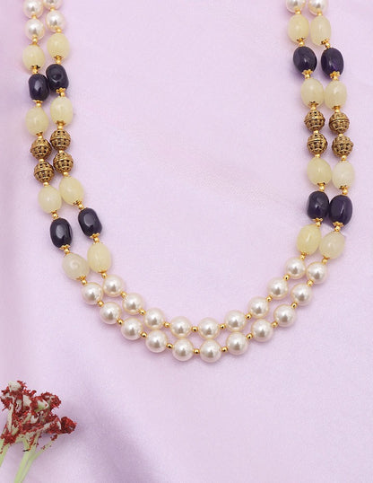 Designer 2-Lines Pearls and Amethyst Beads Mala