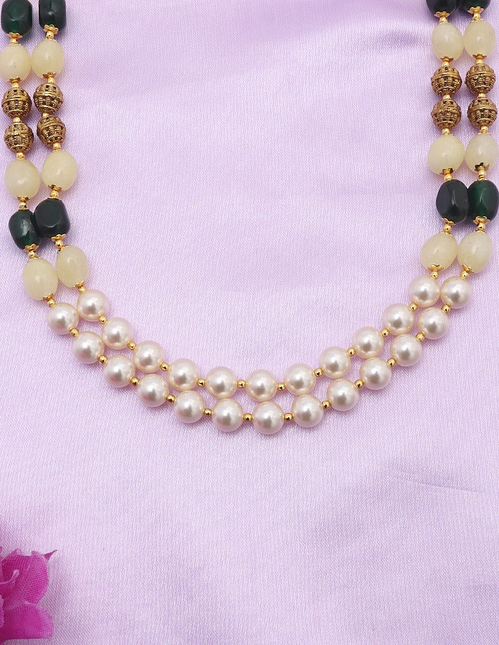 Designer 2-Lines Pearls and Green Beads Mala