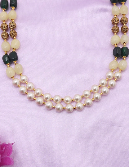 Designer 2-Lines Pearls and Green Beads Mala