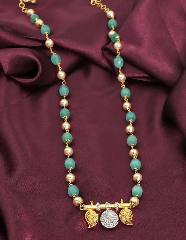 Designer Mint Green Zirconia Pendant Beads Mala