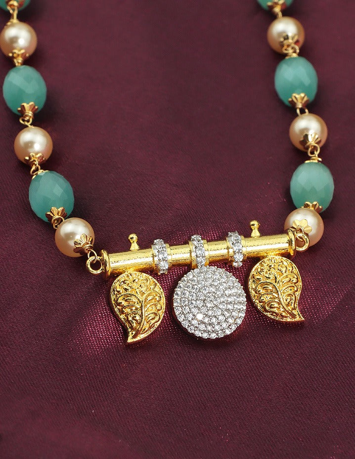 Designer Mint Green Zirconia Pendant Beads Mala