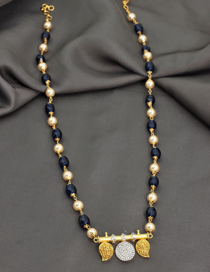 Designer Navy Blue Zirconia Pendant Beads Mala
