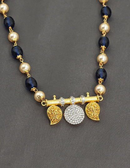Designer Navy Blue Zirconia Pendant Beads Mala
