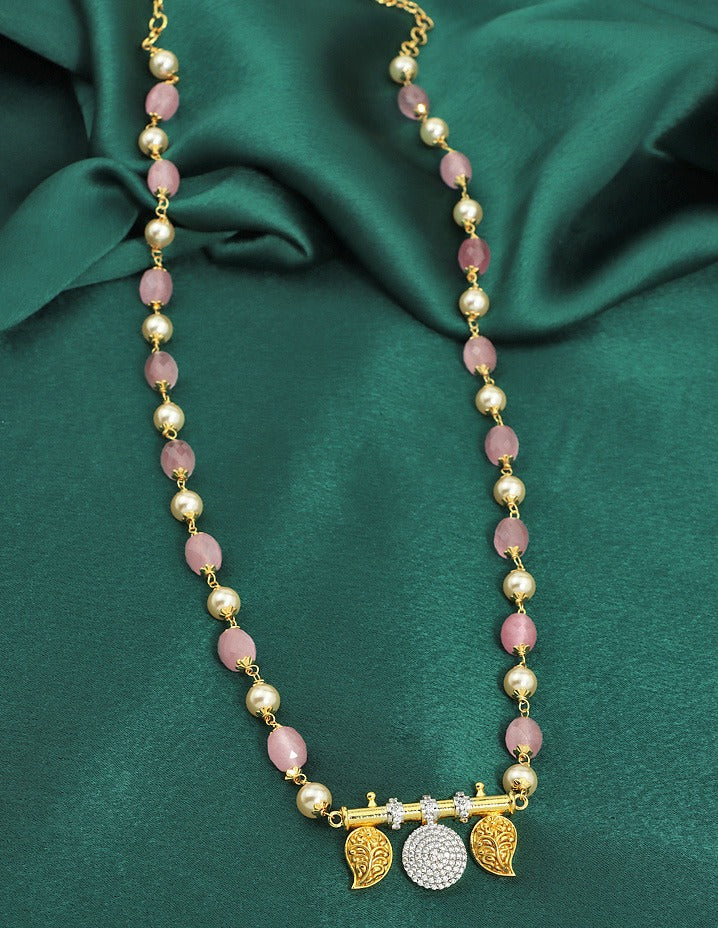 Designer Baby Pink Zirconia Pendant Beads Mala