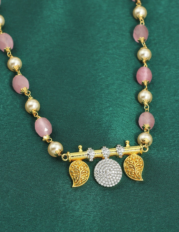 Designer Baby Pink Zirconia Pendant Beads Mala