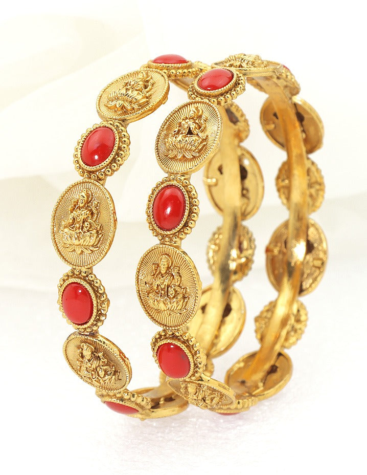 Designer Lakshmi Devi Coral Matt Stone Bangles ZBGL11166