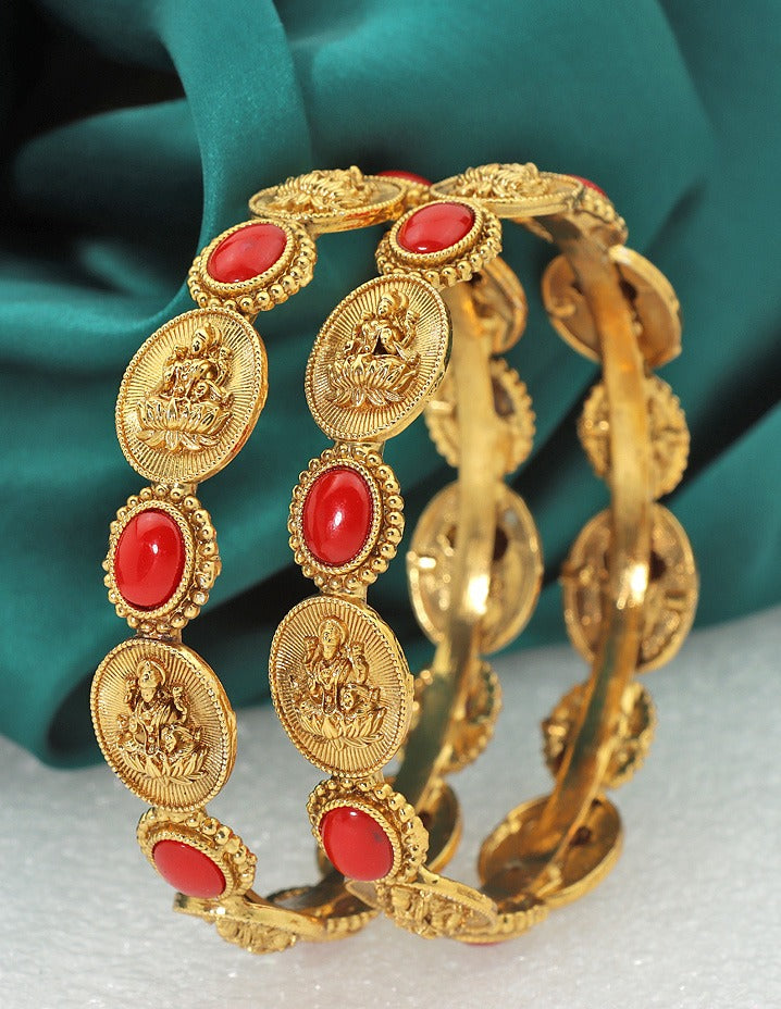 Designer Lakshmi Devi Coral Matt Stone Bangles ZBGL11166