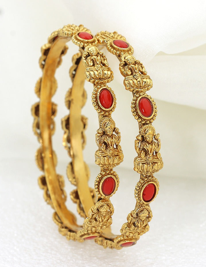 Designer Lakshmi Devi Coral Matt Stone Bangles ZBGL11069
