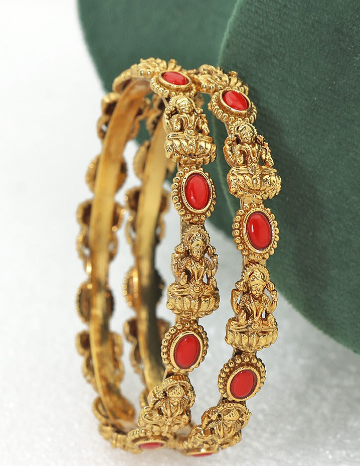 Designer Lakshmi Devi Coral Matt Stone Bangles ZBGL11069