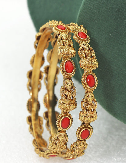 Designer Lakshmi Devi Coral Matt Stone Bangles ZBGL11069