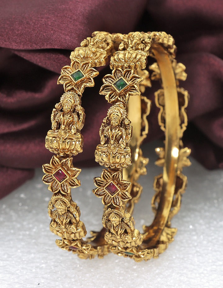 Designer Lakshmi Devi Floral Matt Stone Bangles ZBGL11281