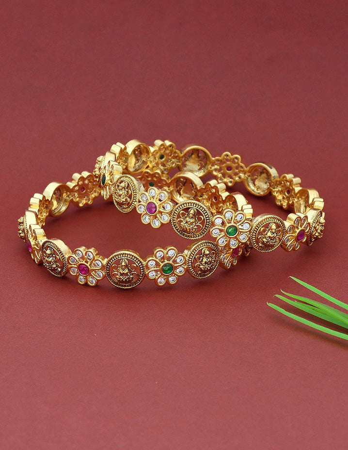Designer Lakshmi Devi Zircon Gold Plated Bangles ZBGL11005