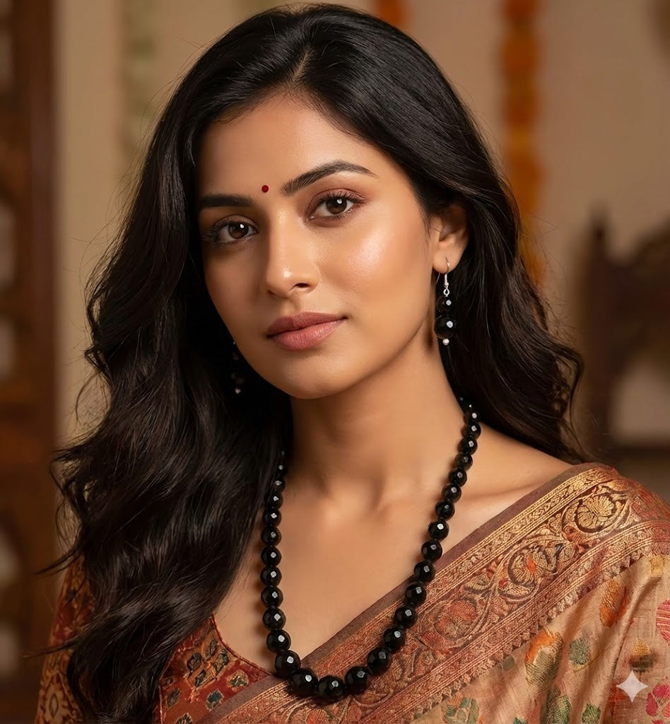 Designer Black Cut Beads Mala Set