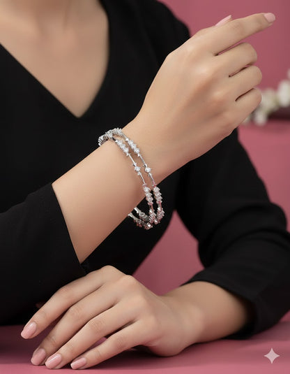 Designer Zirconia Rhodium Sparkle Stack Bangles
