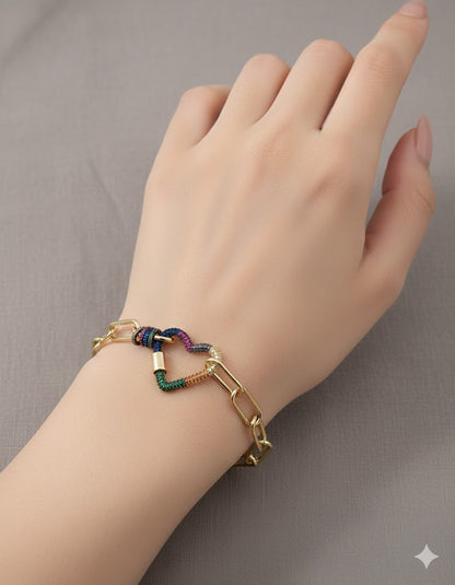 Designer Gold Polish Zirconia Chain Bracelet