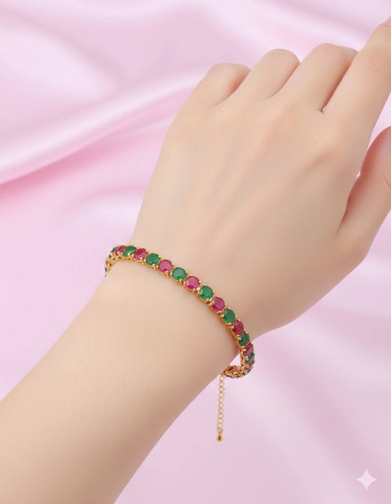 Designer Gold Chain Ruby Emerald Bracelet