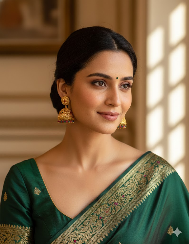 Designer Kempu Ruby and Emerald Jhumka Earrings